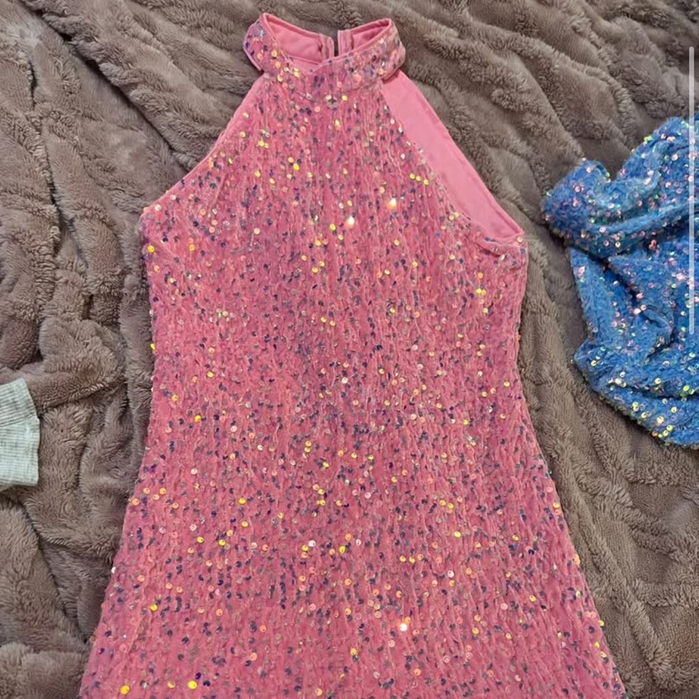 Pink Sequin Halter Dress